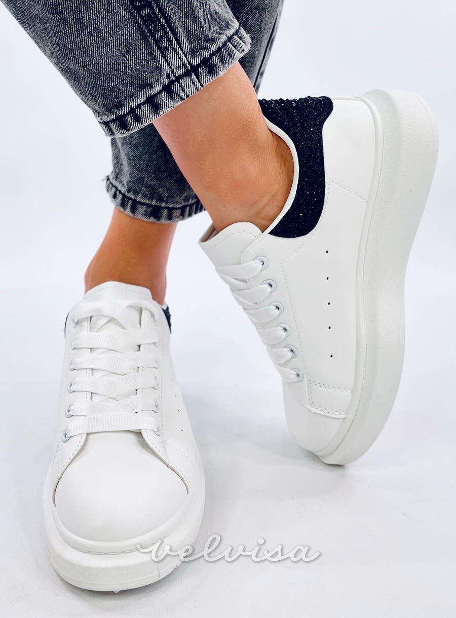 Sneakers platform con zirconi bianco/nero