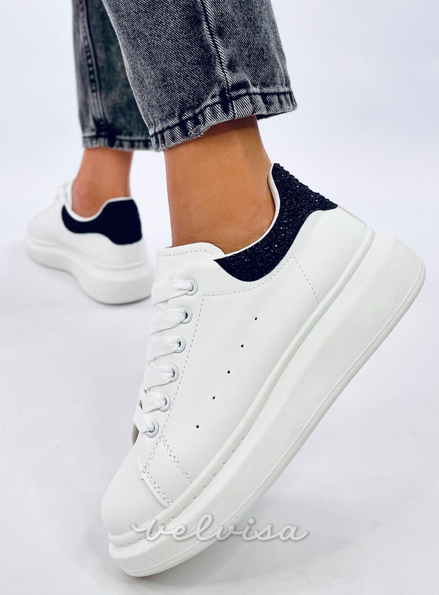 Sneakers platform con zirconi bianco/nero