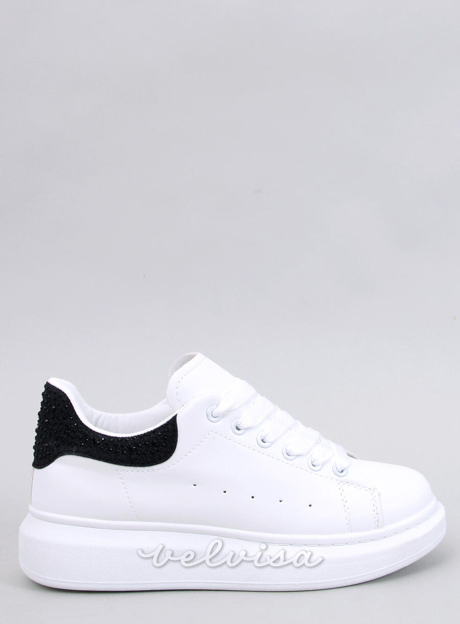 Sneakers platform con zirconi bianco/nero