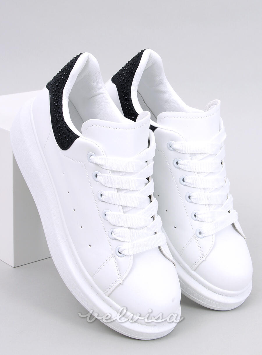 Sneakers platform con zirconi bianco/nero