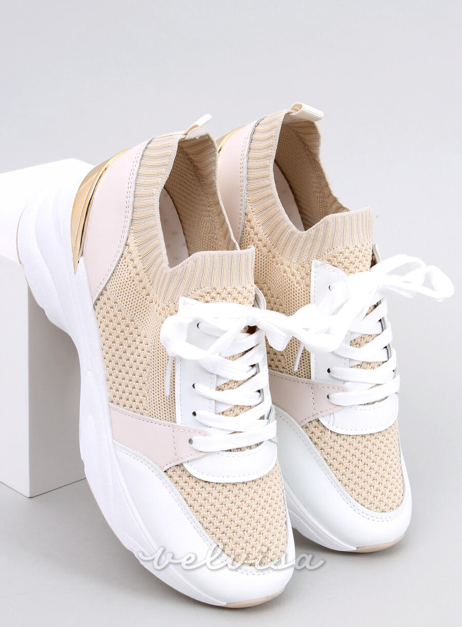 Sneakers con tacco nascosto beige