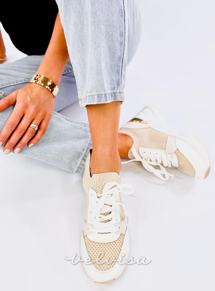 Sneakers con tacco nascosto beige