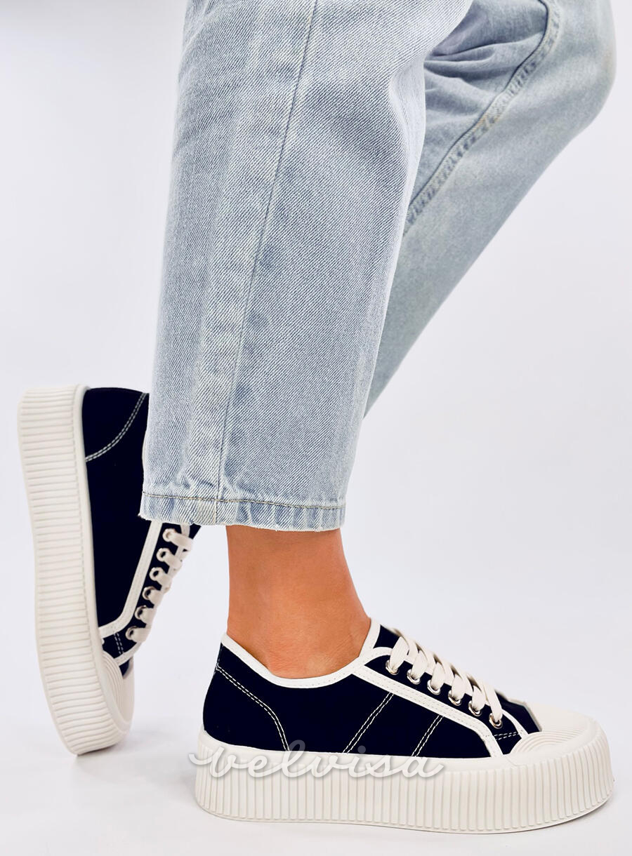 Sneakers da donna in tela sulla piattaforma nero