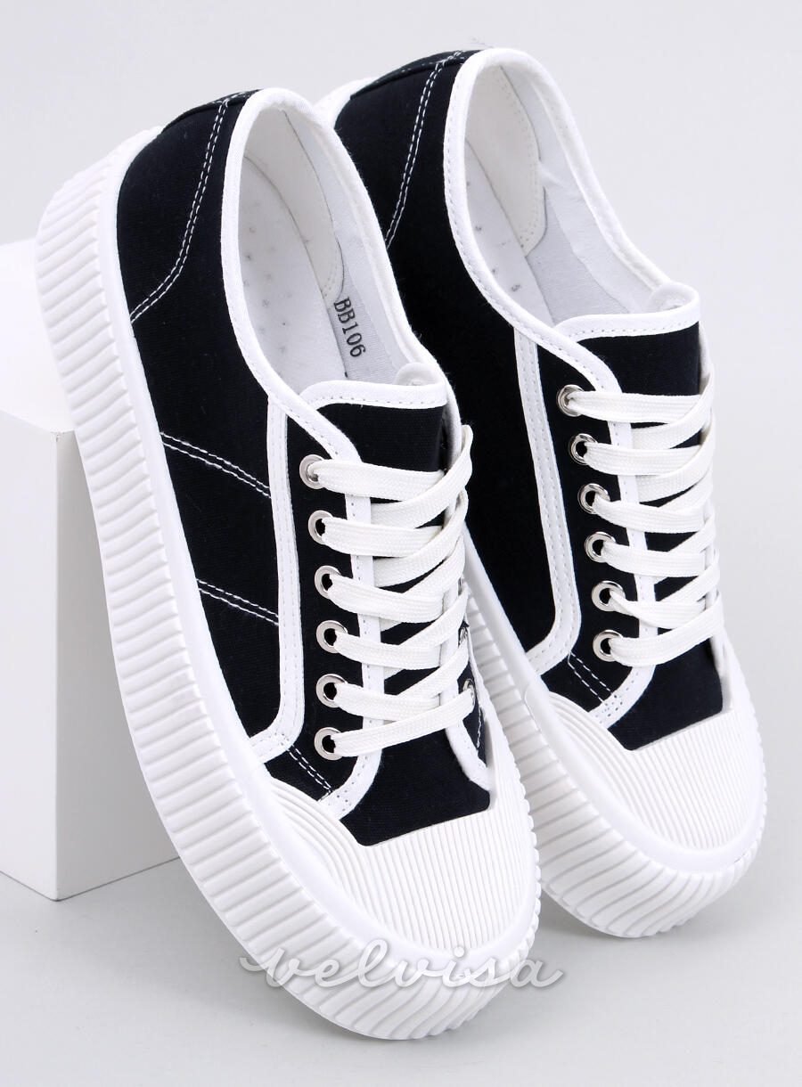 Sneakers da donna in tela sulla piattaforma nero