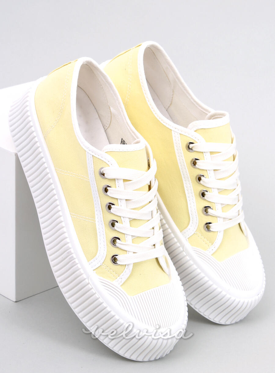 Sneakers da donna in tela sulla piattaforma giallo