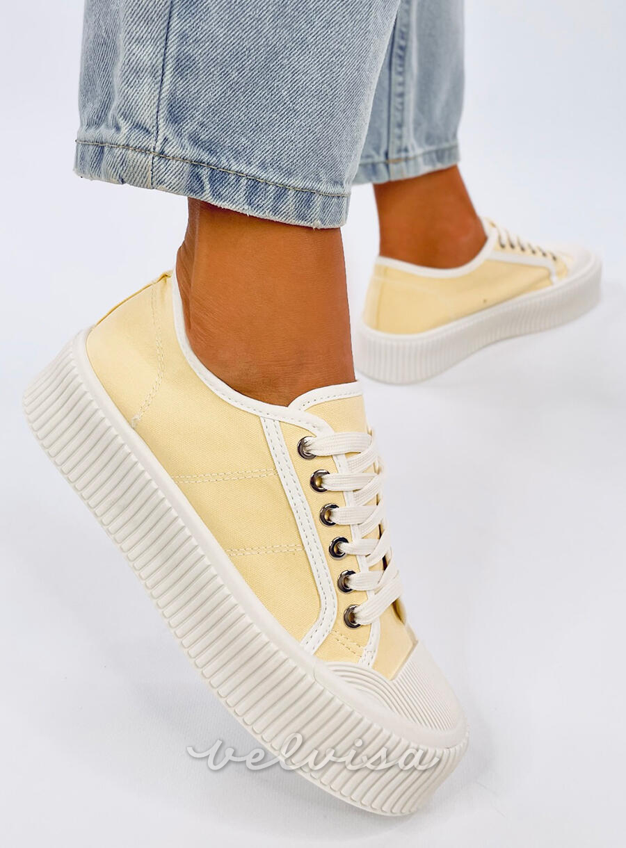 Sneakers da donna in tela sulla piattaforma giallo