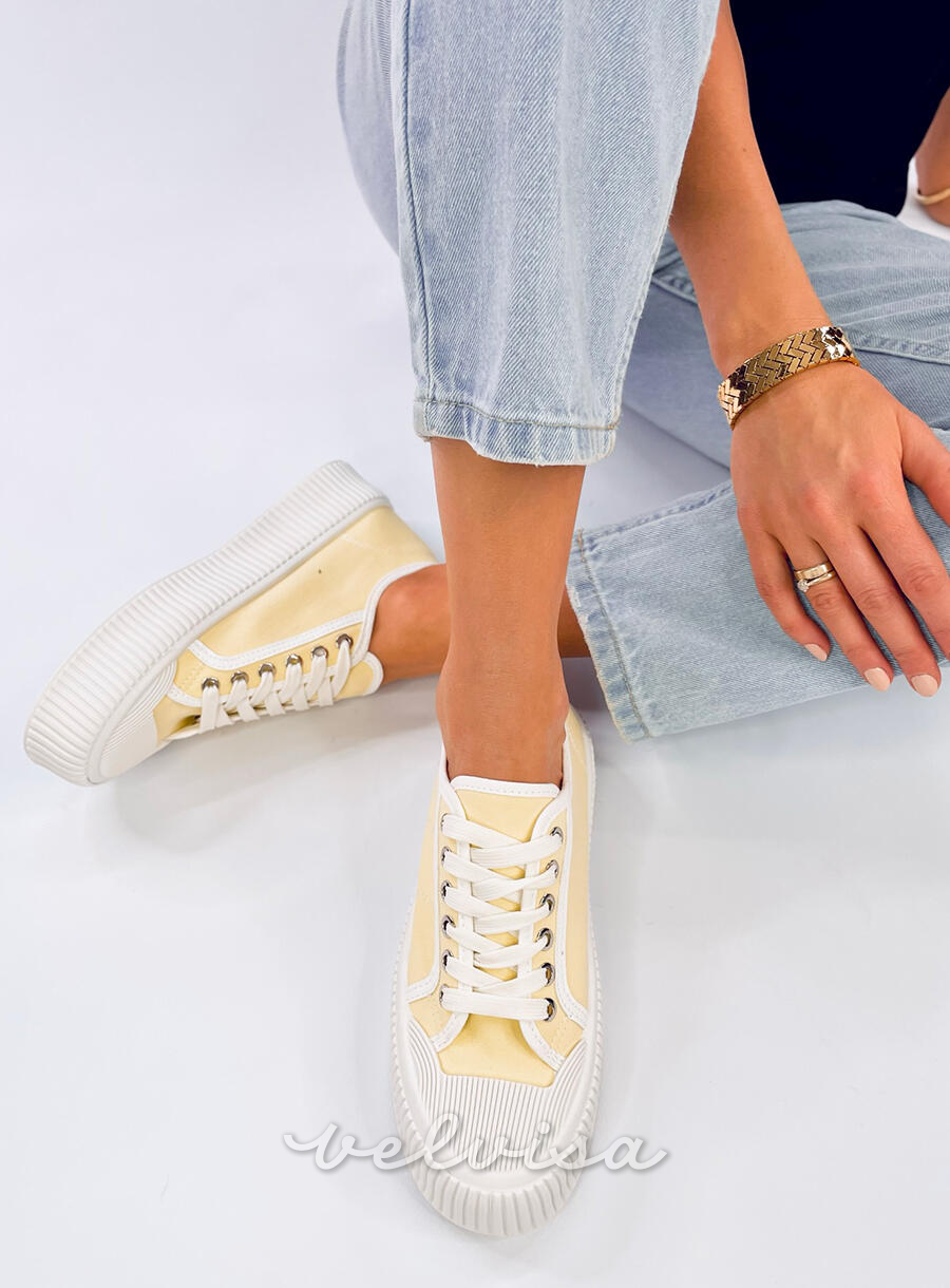 Sneakers da donna in tela sulla piattaforma giallo