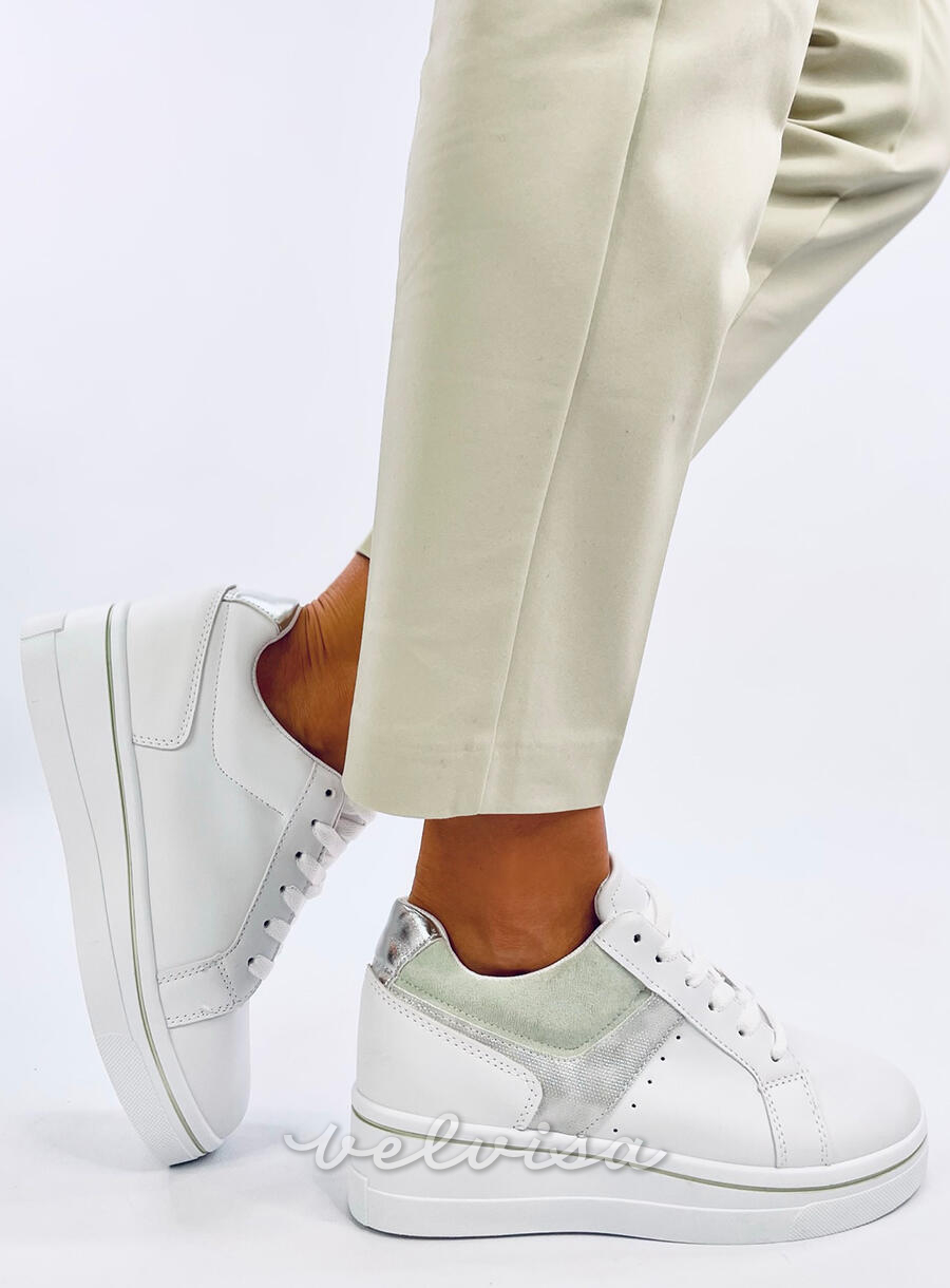 Sneakers da donna con tacco nascosto bianco/salvia