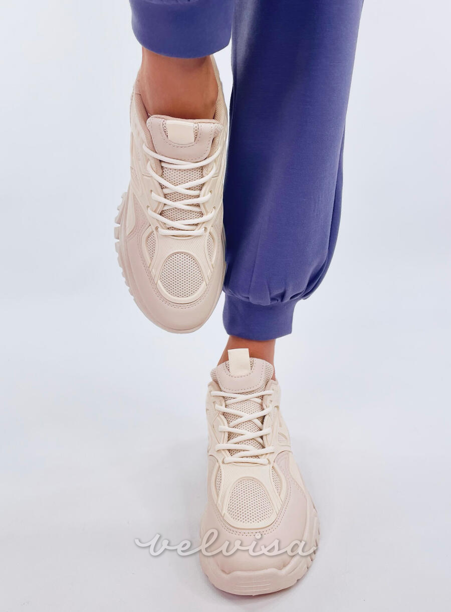 Sneakers beige con dettaglio oro