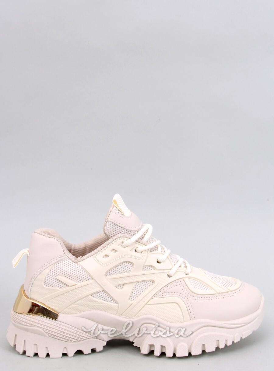 Sneakers beige con dettaglio oro