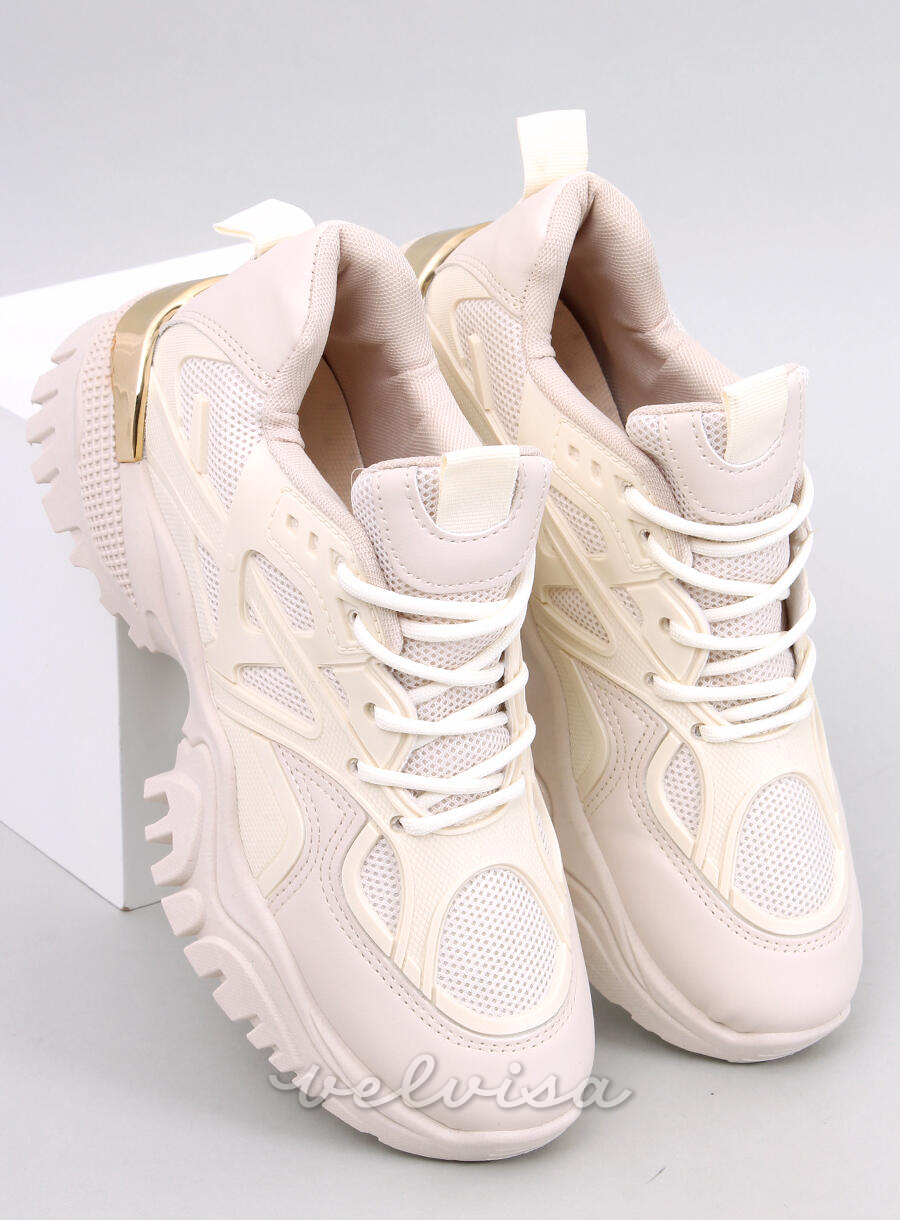 Sneakers beige con dettaglio oro