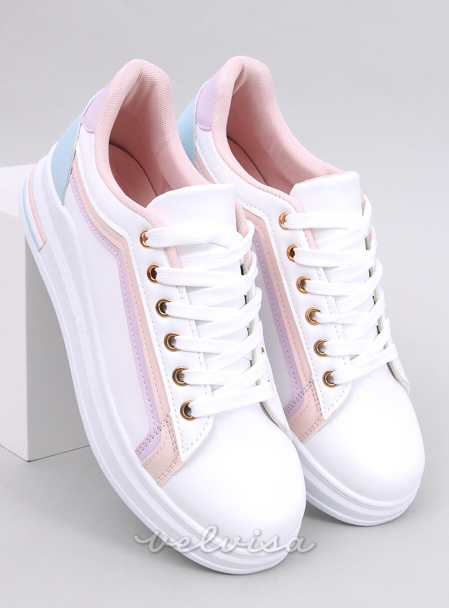 Sneakers bianche con striscia babyblue/rosa