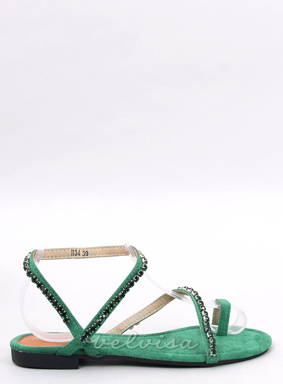 Sandali bassi verdi con zirconi