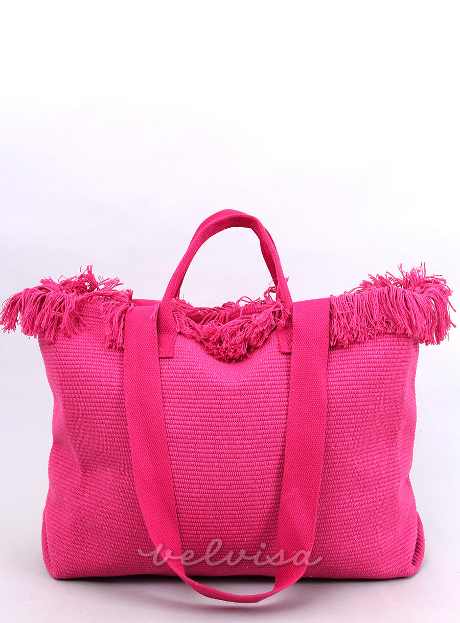 Ružičasta torba za plažu s resicama