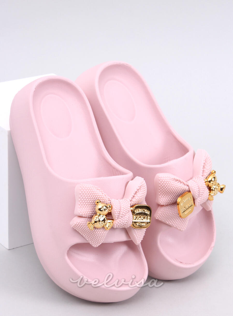 Ružičaste ženske gumene papuče s mašnom