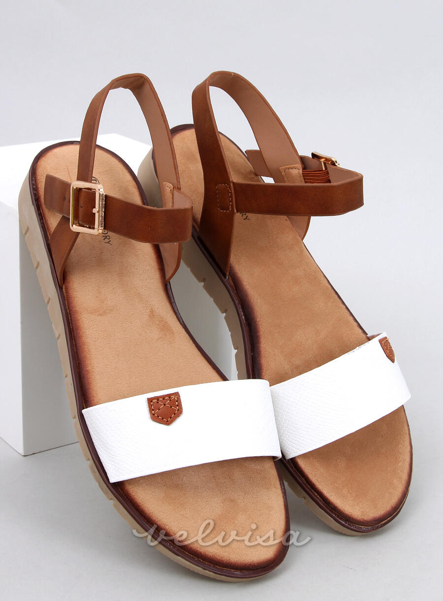 Sandali bassi realizzati in ecopelle bianco/marrone