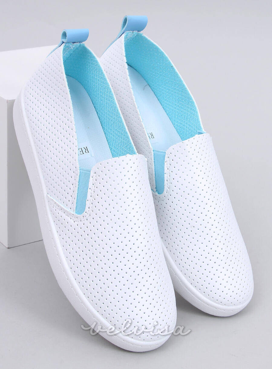 Sneakers slip-on traforate bianco/blu