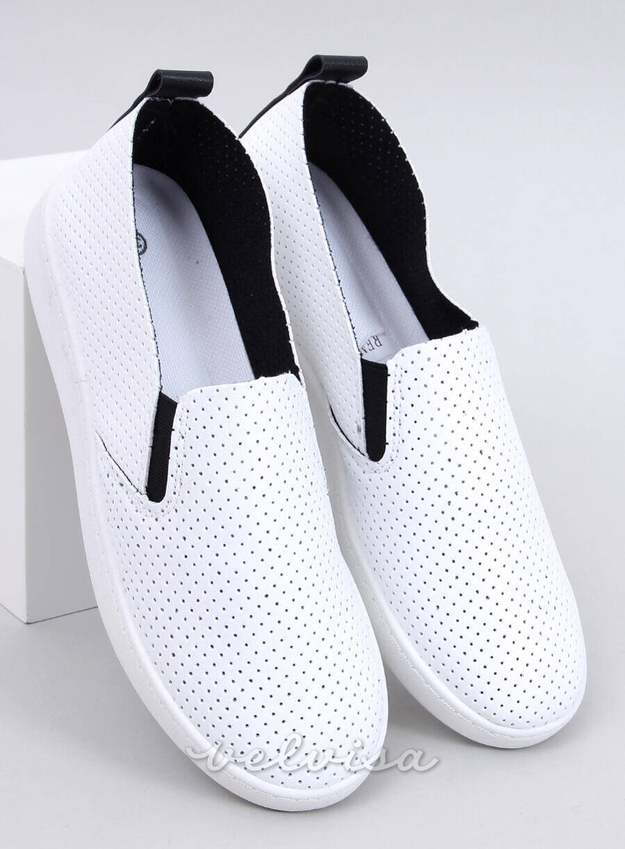 Sneakers slip-on traforate bianco/nero