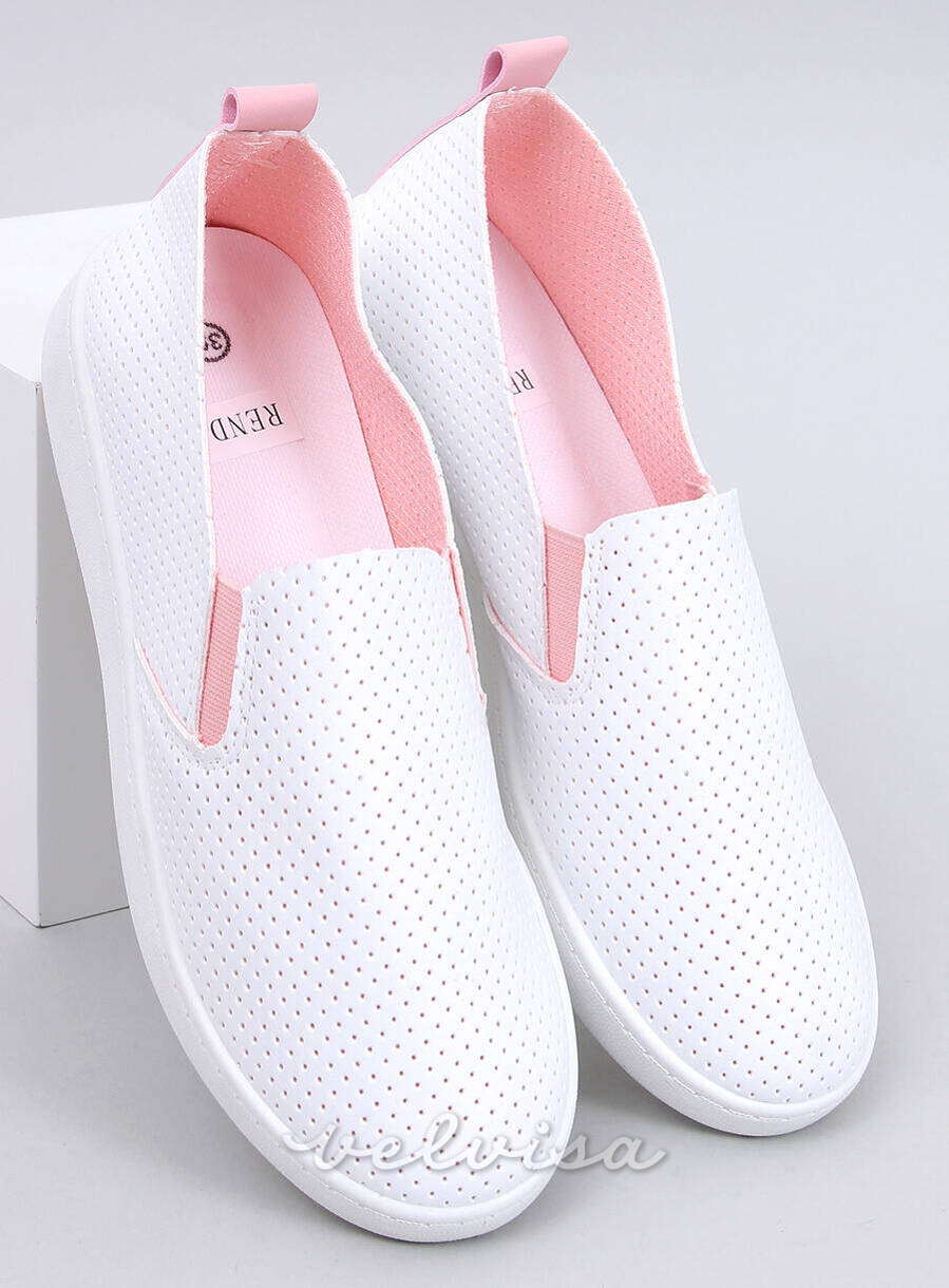 Sneakers slip-on traforate bianco/rosa