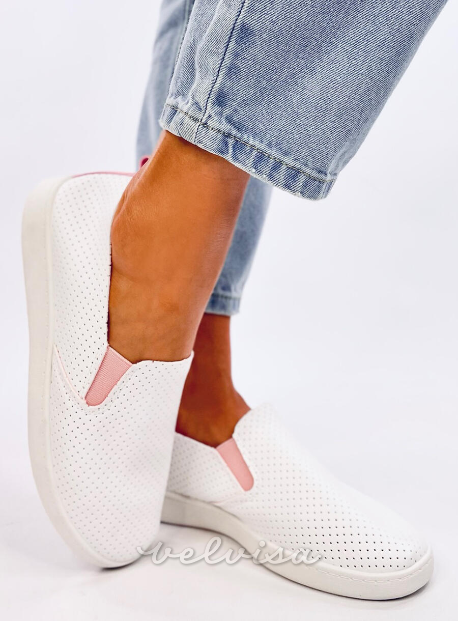 Sneakers slip-on traforate bianco/rosa