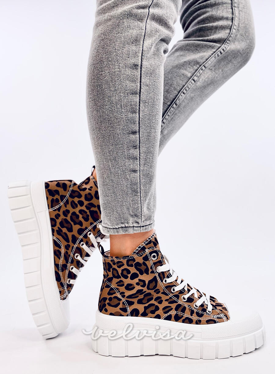 Sneakers platform con stampa leopardata
