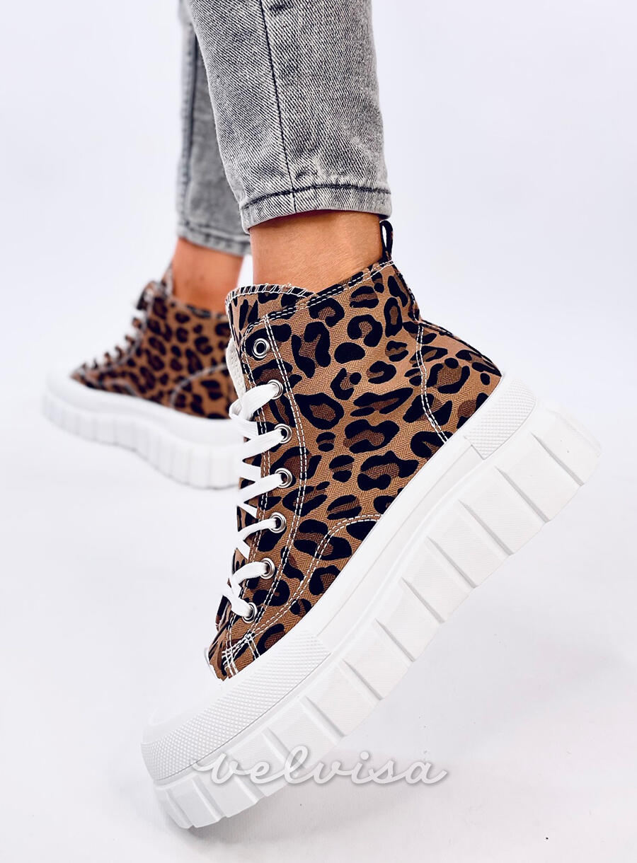 Sneakers platform con stampa leopardata
