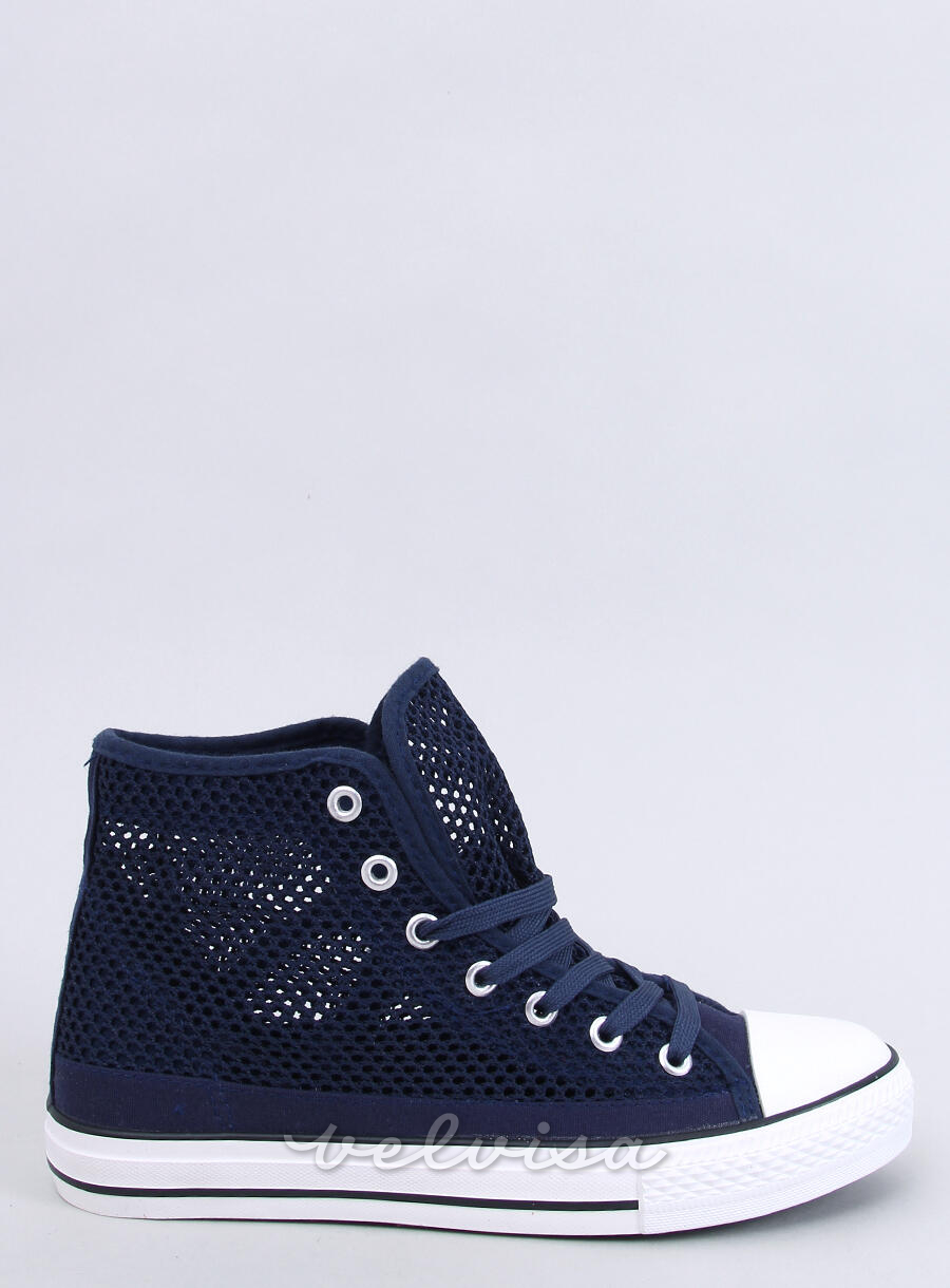 Sneakers blu scuro alte traforate