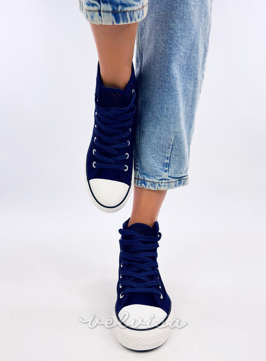 Sneakers blu scuro alte traforate