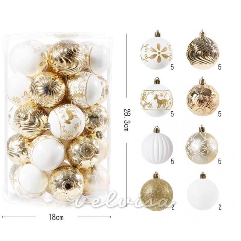 Decorazioni natalizie bianco/oro 34 pz