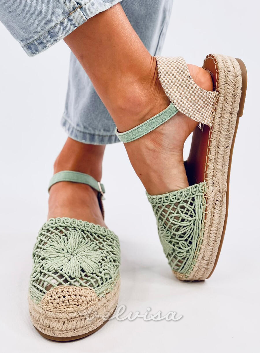 Espadrillas verde chiaro con tomaia in pizzo