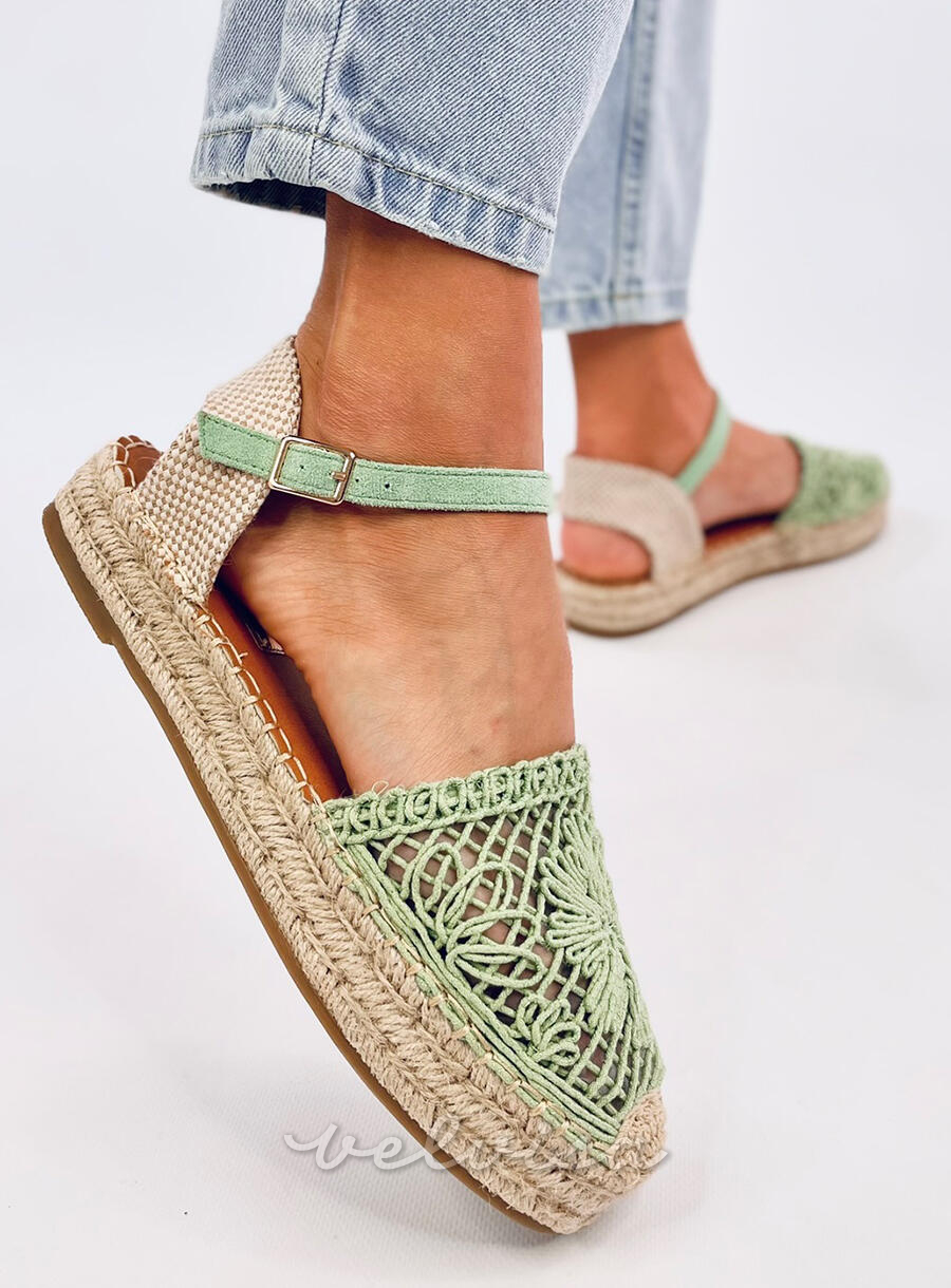 Espadrillas verde chiaro con tomaia in pizzo