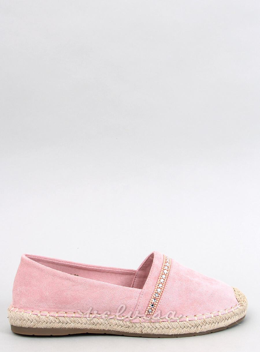 Espadrillas in pelle scamosciata rosa chiaro con strass