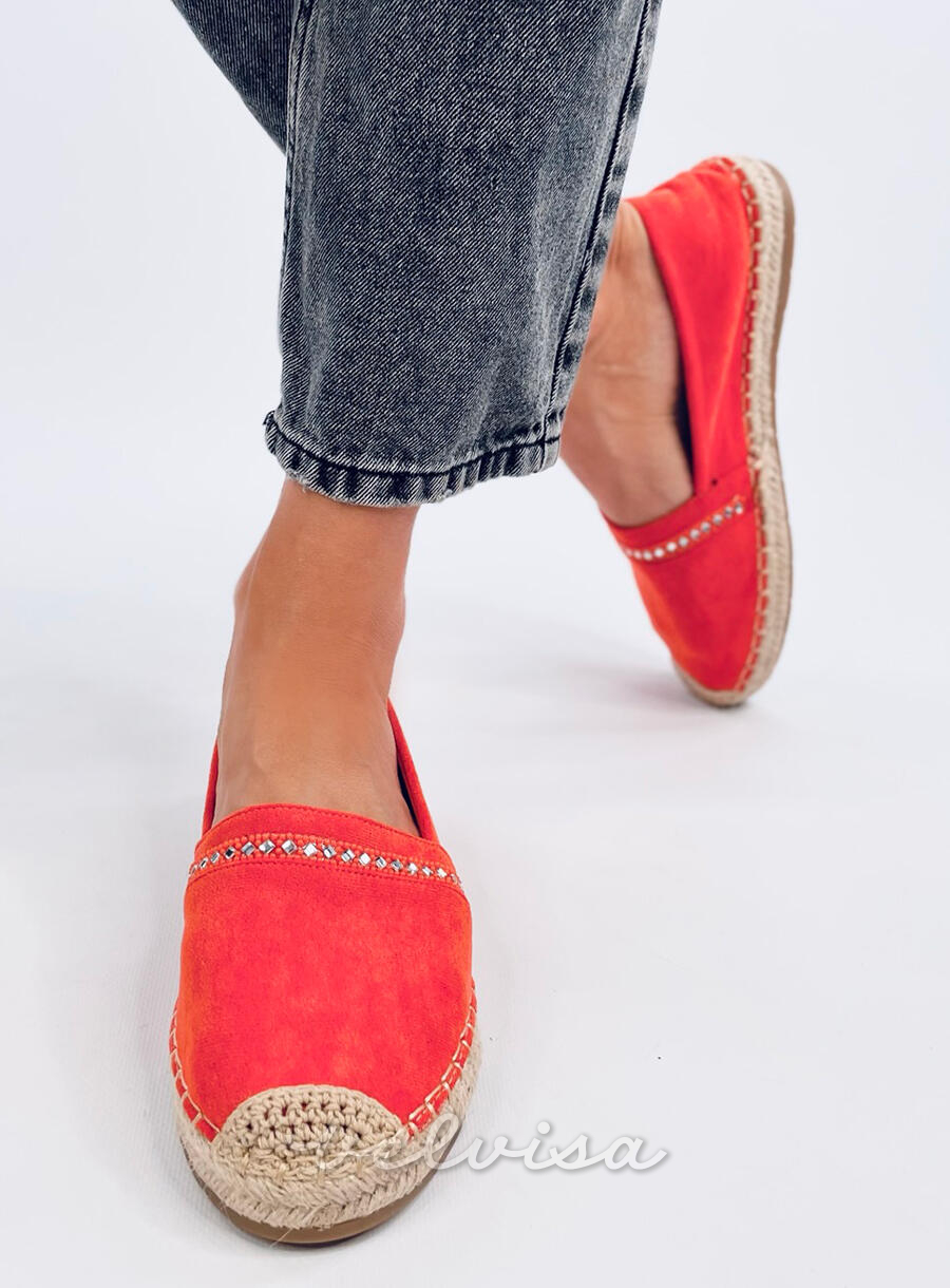 Espadrillas in pelle scamosciata arancioni con strass