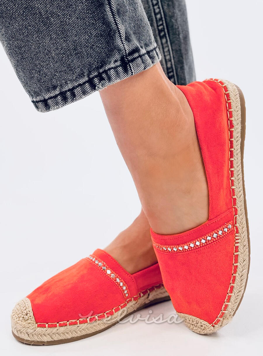 Espadrillas in pelle scamosciata arancioni con strass