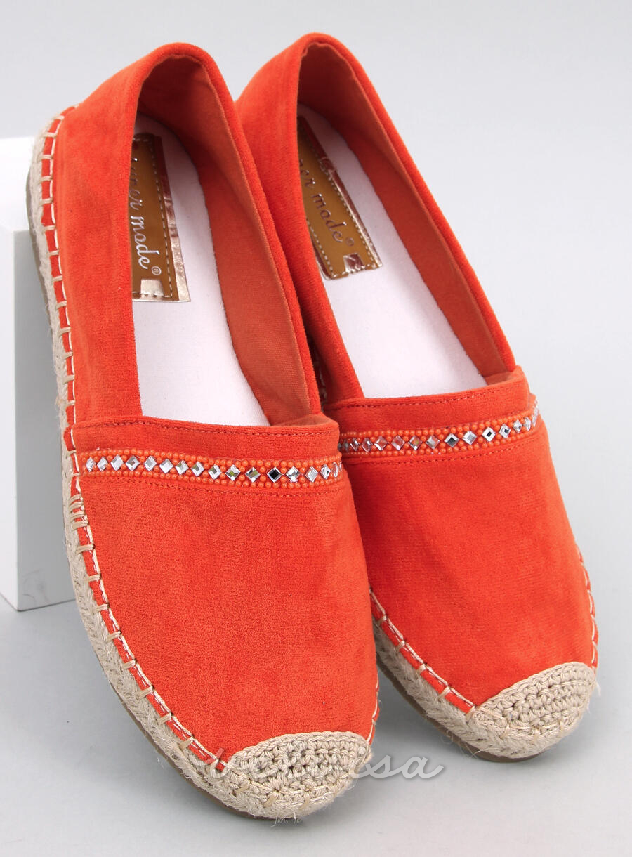 Espadrillas in pelle scamosciata arancioni con strass