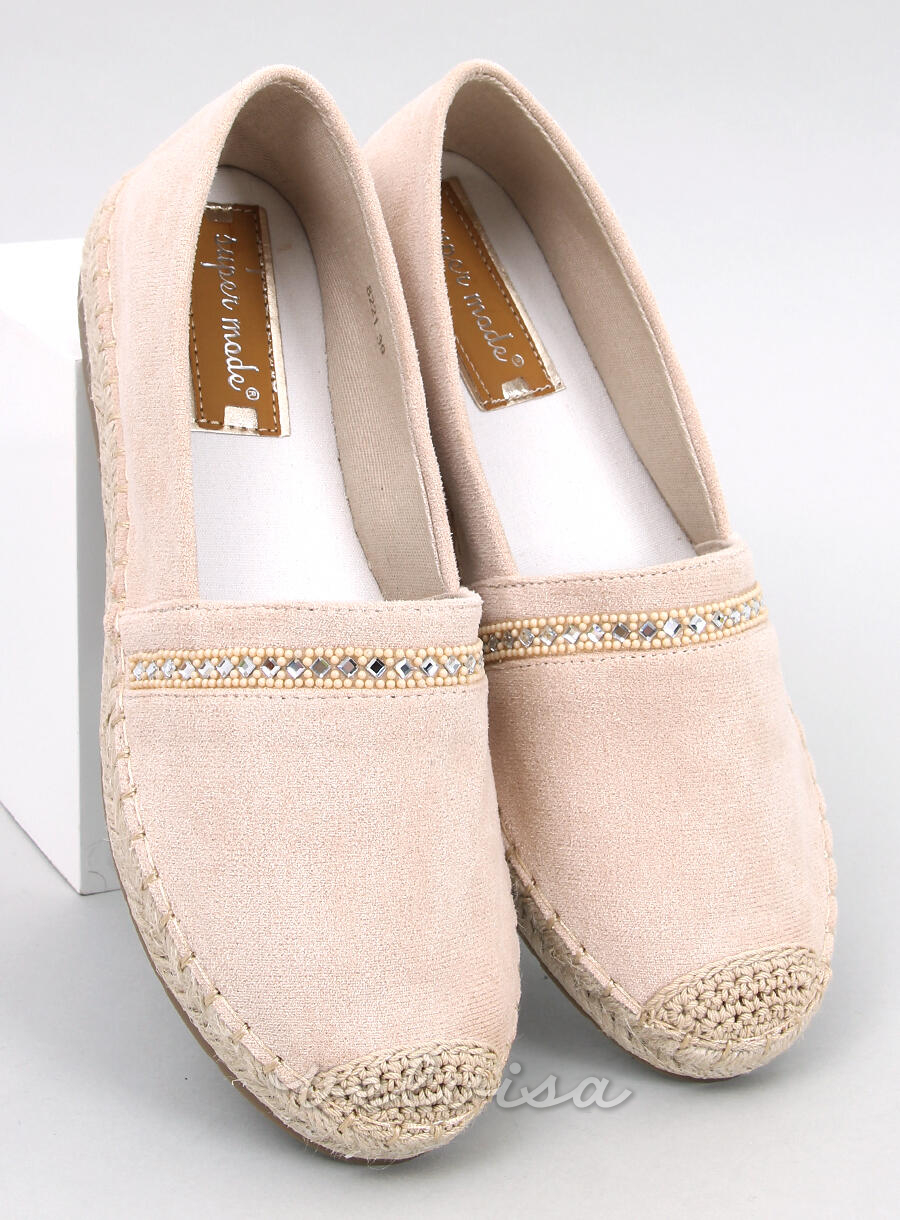 Espadrillas in pelle scamosciata beige con strass