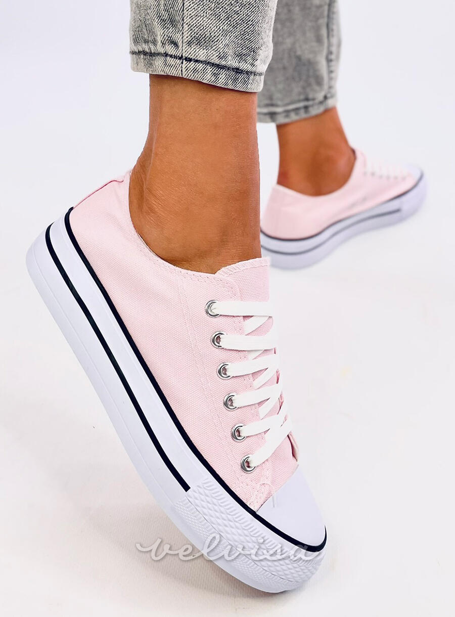 Sneakers basse in tela rosa chiaro