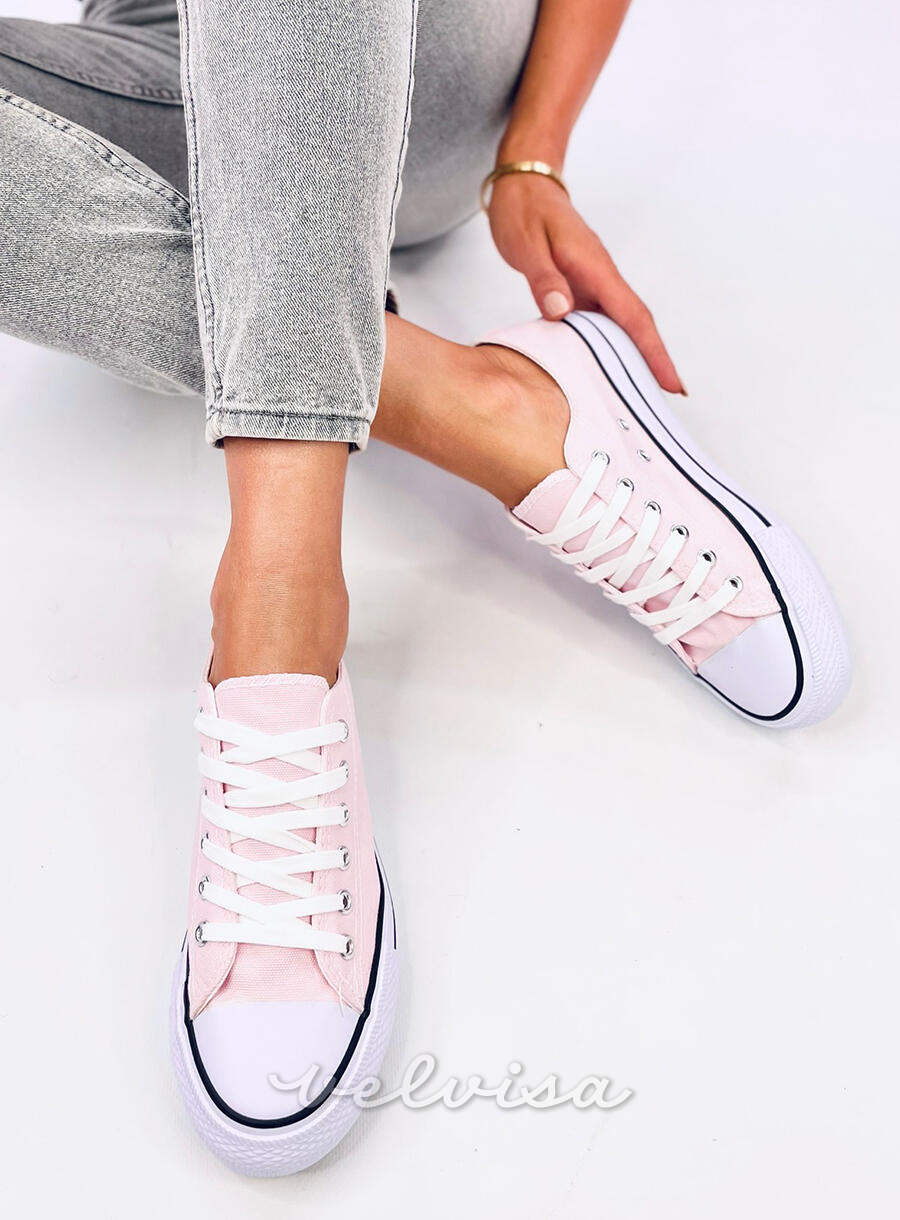 Sneakers basse in tela rosa chiaro