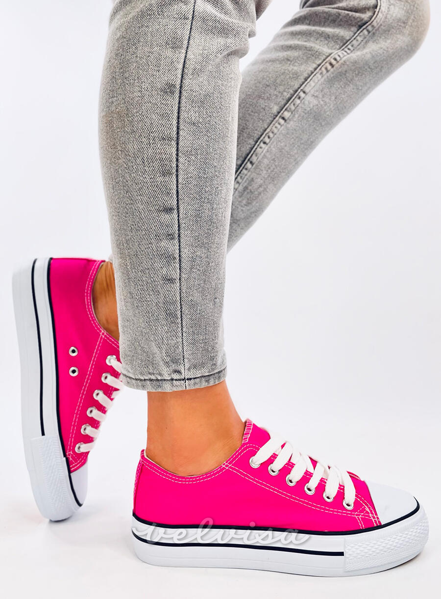 Sneakers basse in tela rosa