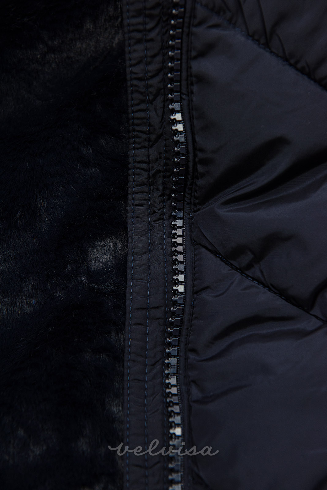 Giacca invernale trapuntata blu scuro con cappuccio removibile