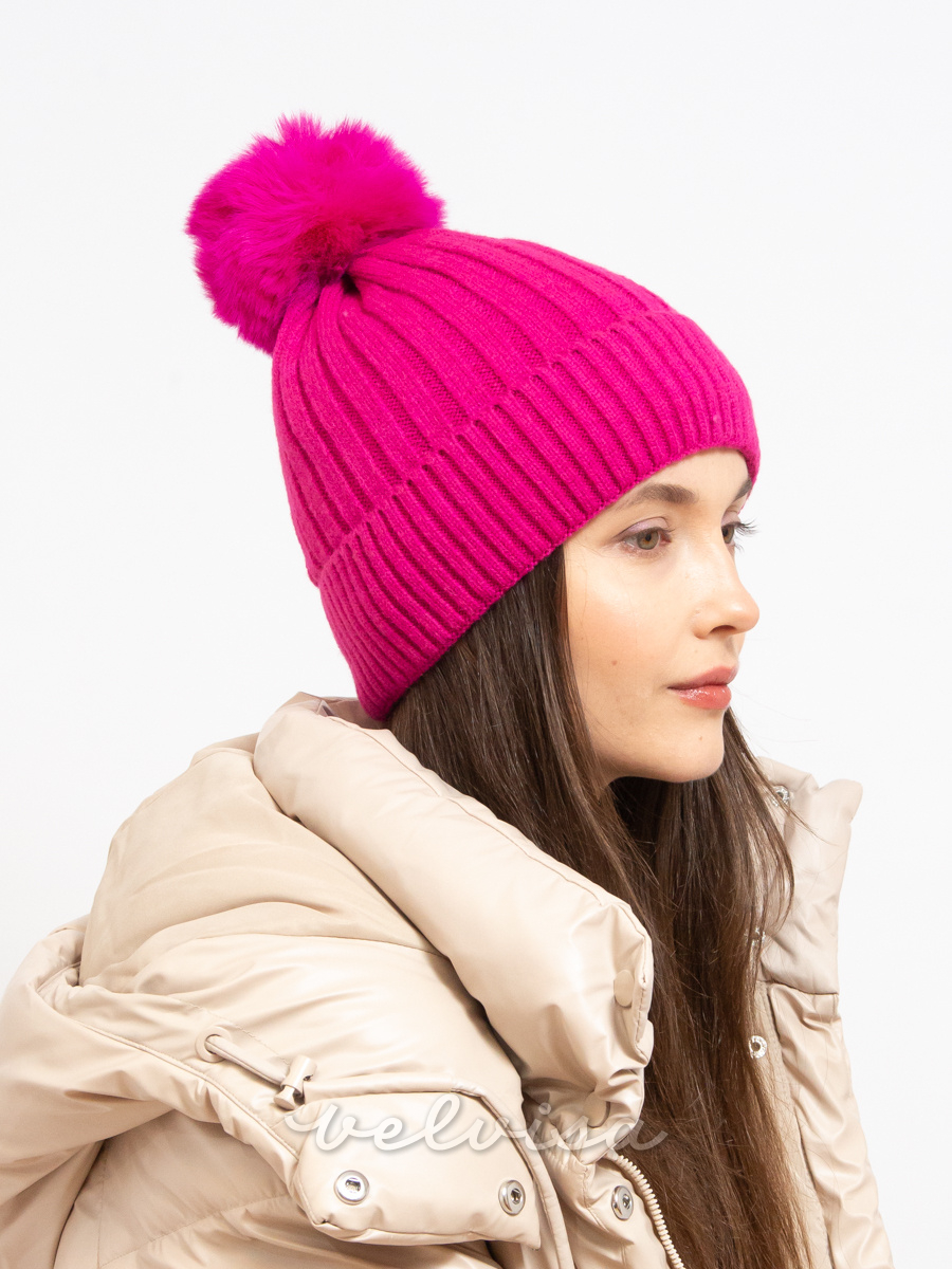 Cappello invernale rosa con pompon