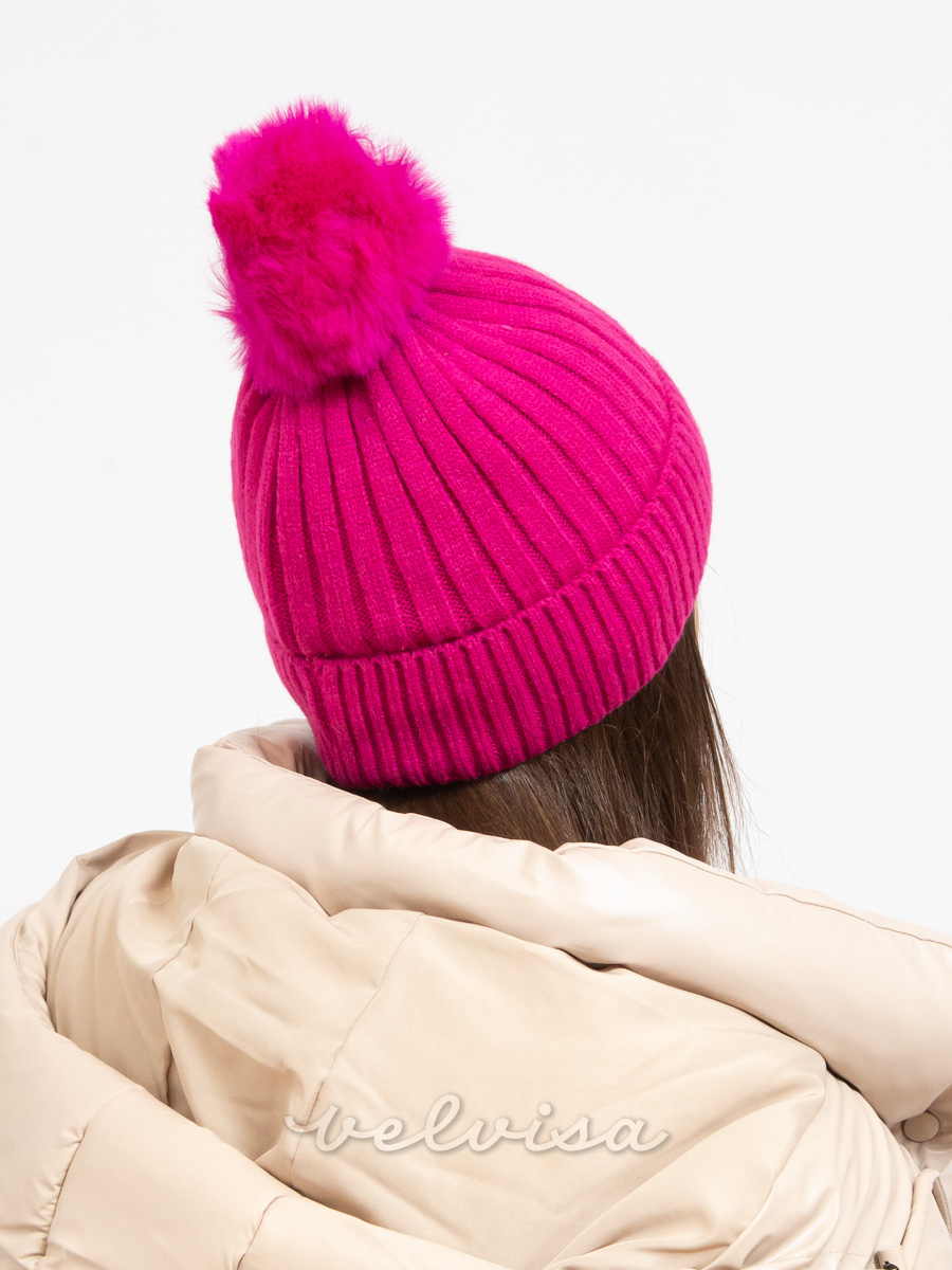 Cappello invernale rosa con pompon