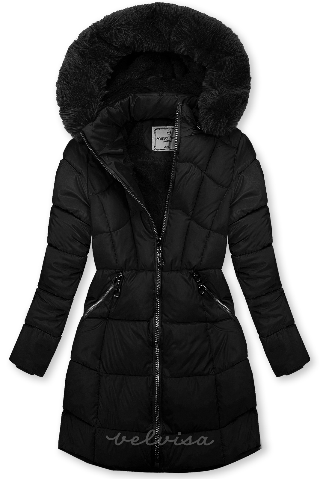 Crna zimska jakna s rukavicama