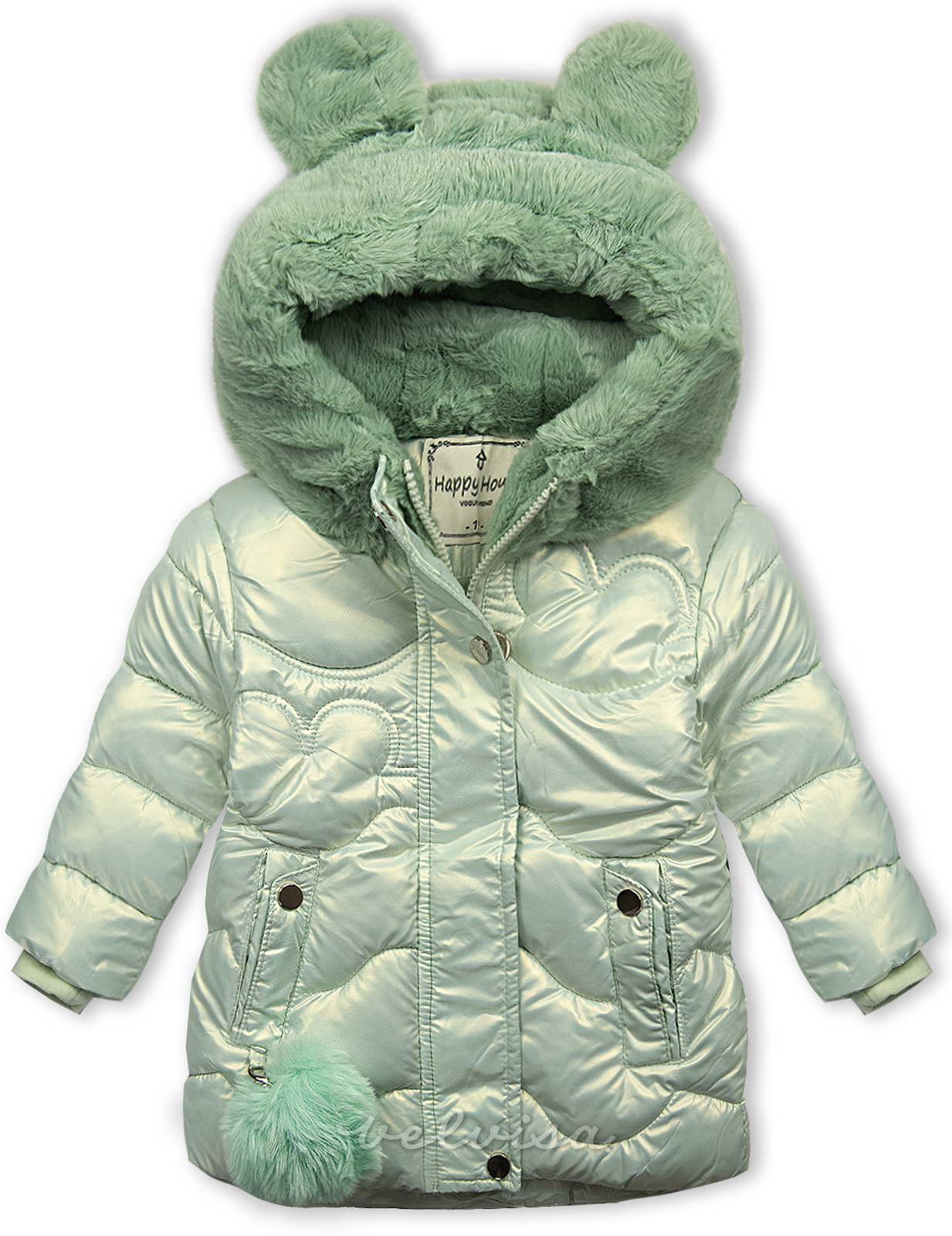 Mentol zelena zimska jakna s krznenom kapuljačom