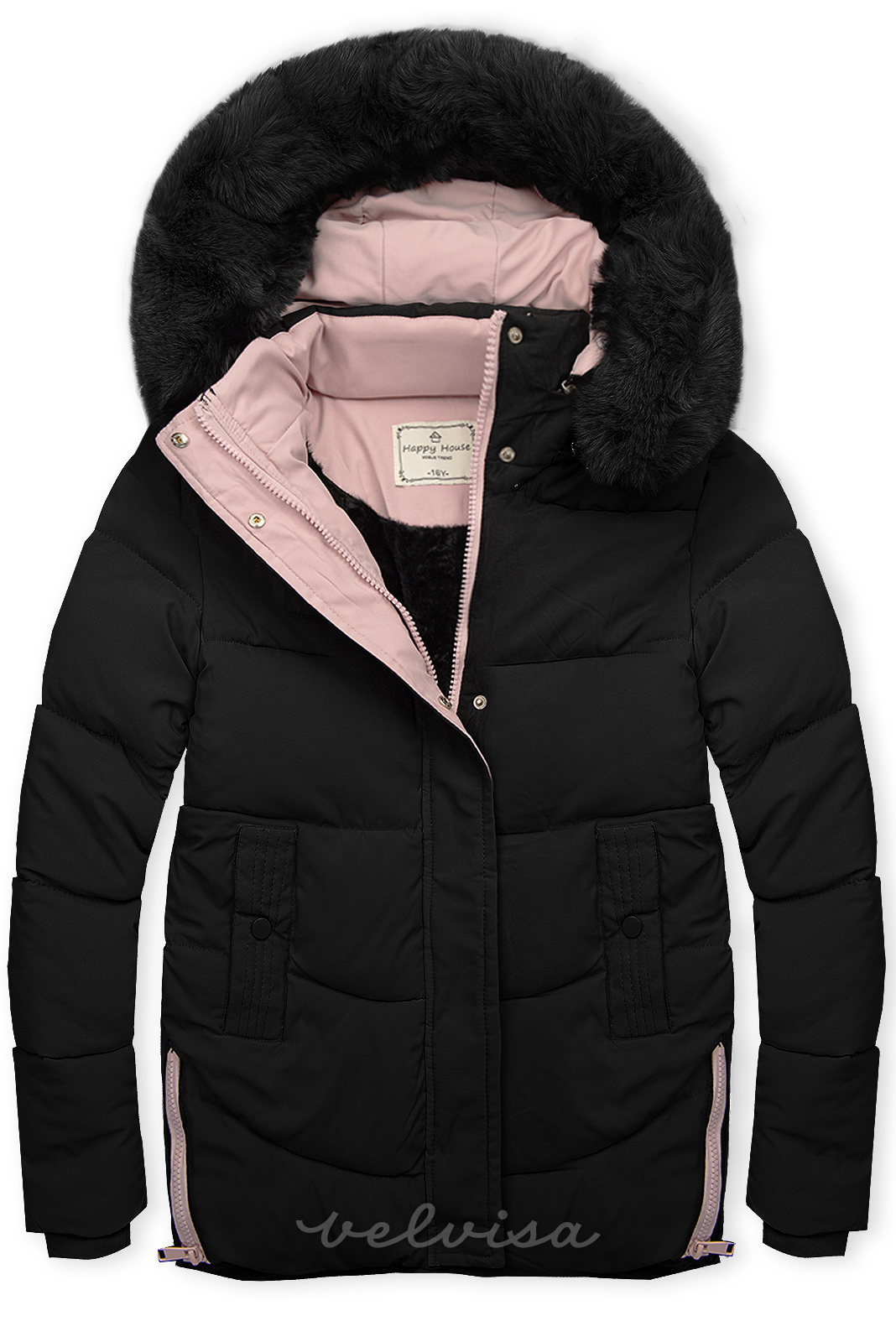Zimska dječja jakna crna/ružičasta