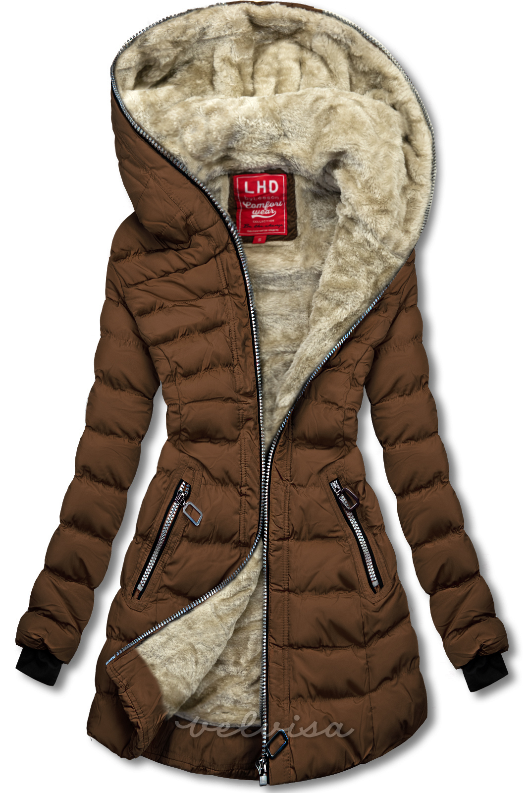 Zimska prošivena jakna s kapuljačom čokoladno smeđa
