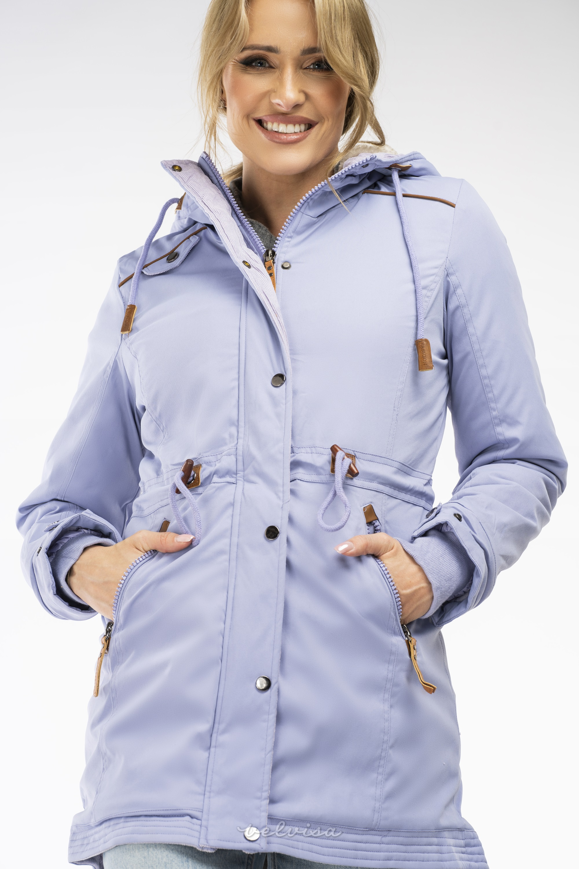 Parka estesa blu scuro con peluche