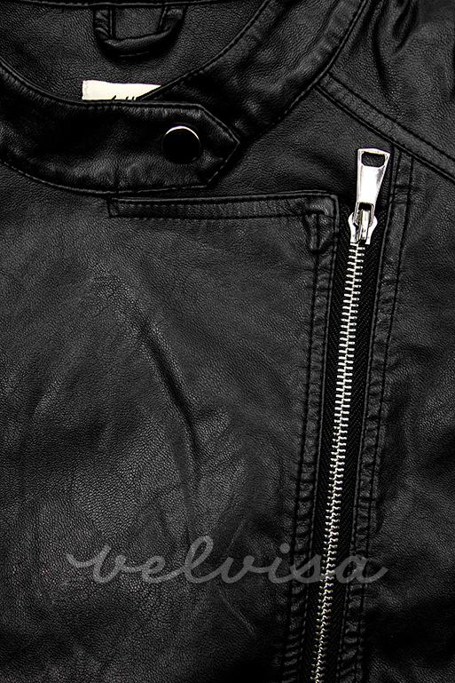 Kožna jakna s podstavom s uzorkom crna