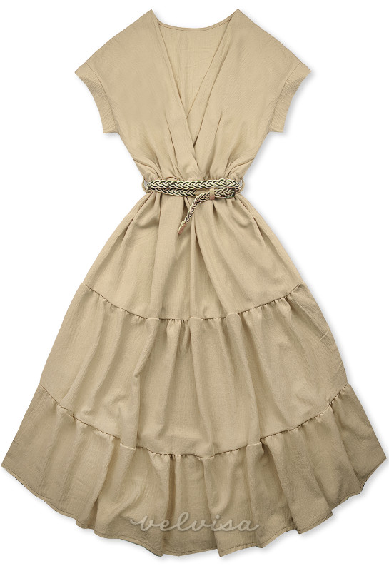 Abito estivo midi beige con cintura