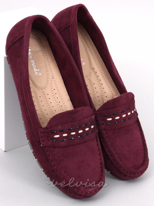 Mocassini da donna in camoscio rosso bordeaux